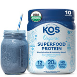KOS protéine végétale pois myrtille en bouteille prête pour un shake savoureux.