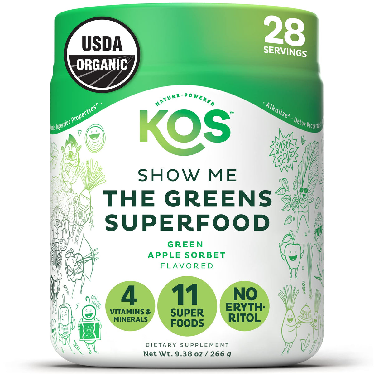 KOS Super Greens poudre saveur pomme, parfaite pour augmenter l apport en légumes