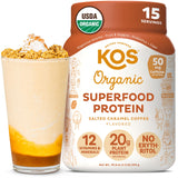 Kos protéine vegan en poudre café caramel: boisson gourmande et énergétique.