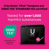 Kotex U by Kotex Click Compact tampon ouverture par clic pour une utilisation rapide.
