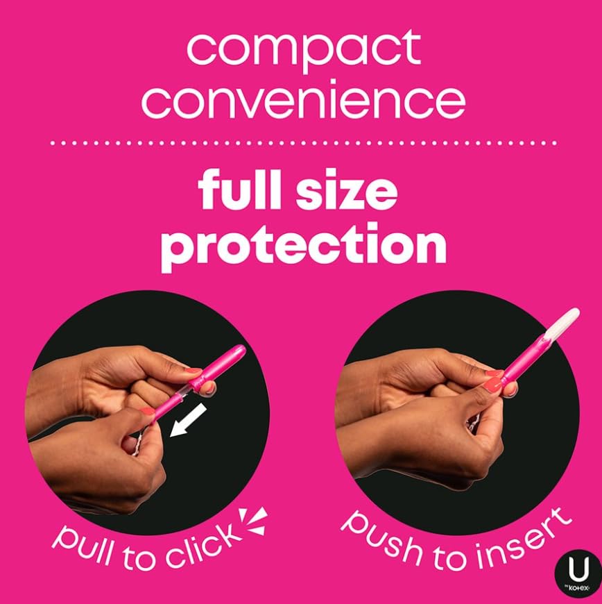 Kotex U by Kotex Click Compact tampon avec protection à 360°, mouvement suivi.
