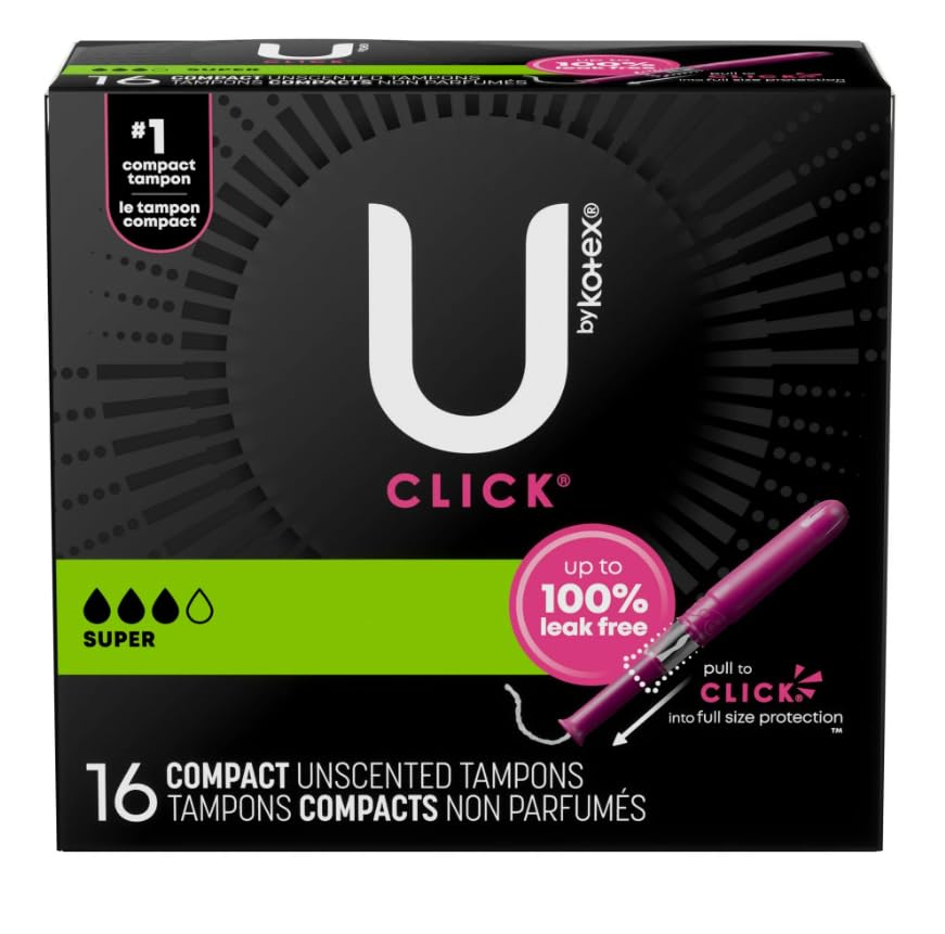 Kotex U by Kotex Click Compact tampon utilisation quotidienne discrète et fiable.