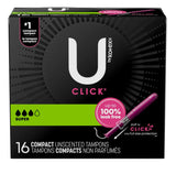 Kotex U by Kotex Click Compact tampon utilisation quotidienne discrète et fiable.