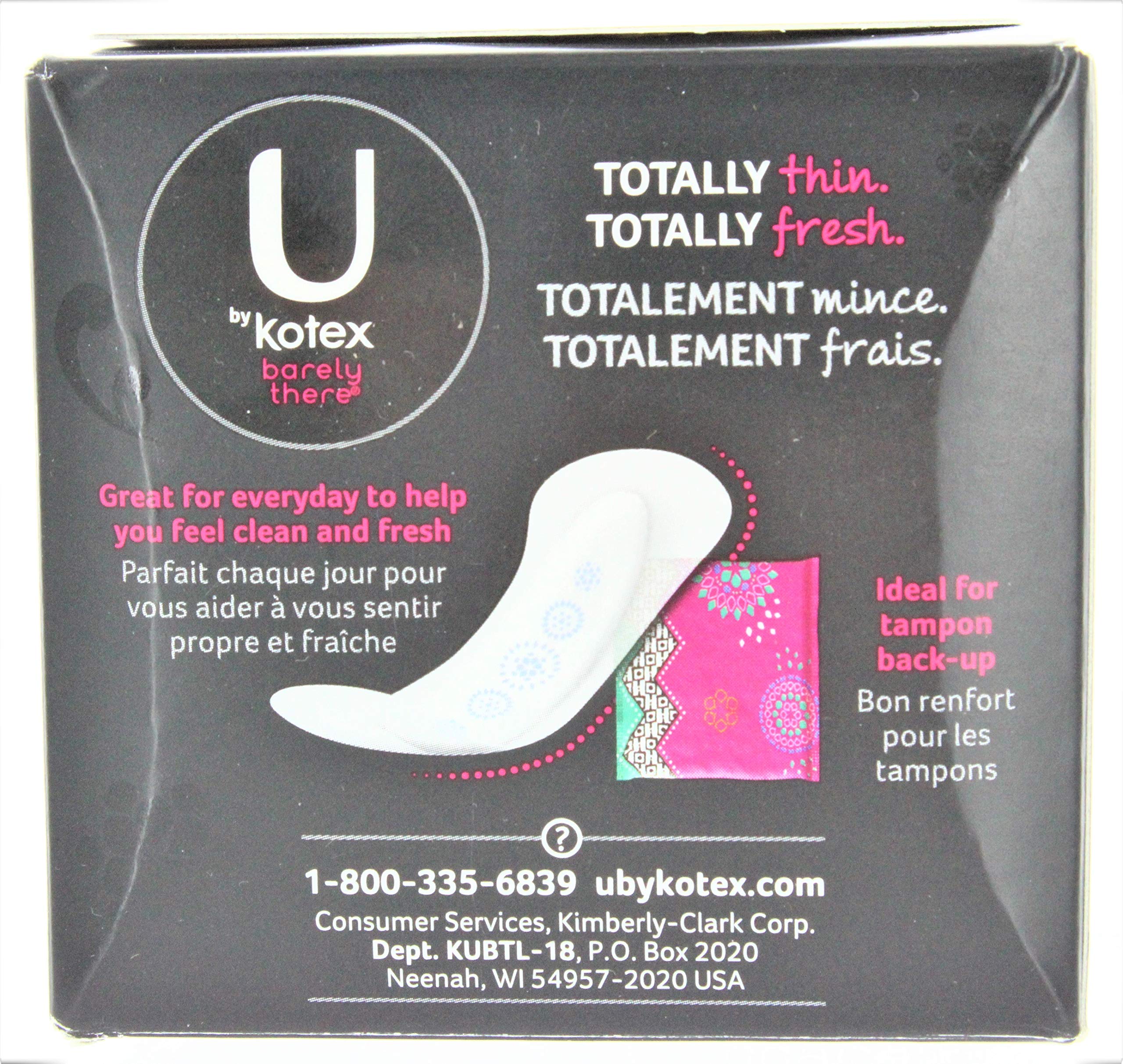 Kotex U protège-slips minces, emballage compact, rangement facile dans le sac.
