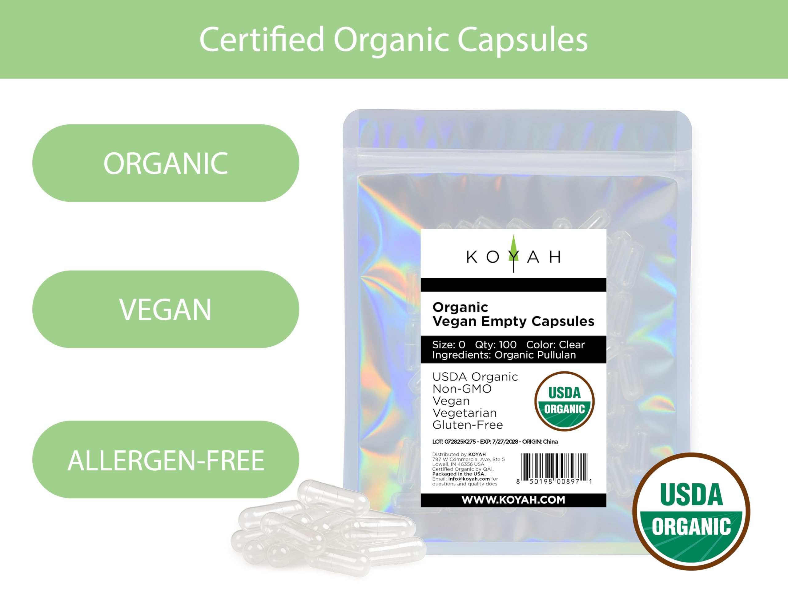 KOYAH gélules pullulan taille 0, capsules vides idéales pour compléments faits maison.