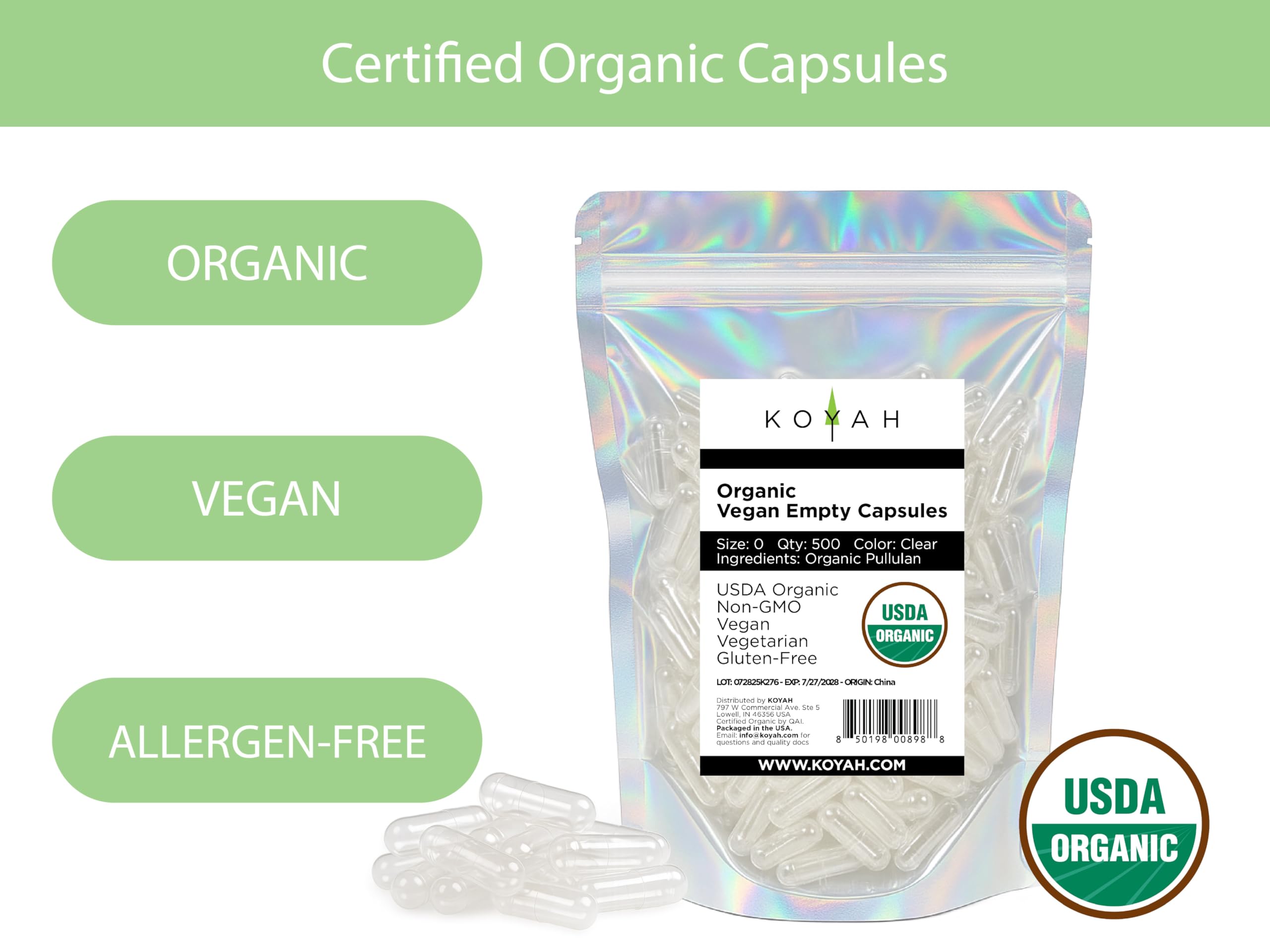 KOYAH capsules pullulan vegan sans gélatine, option végétale fiable pour compléments faits maison
