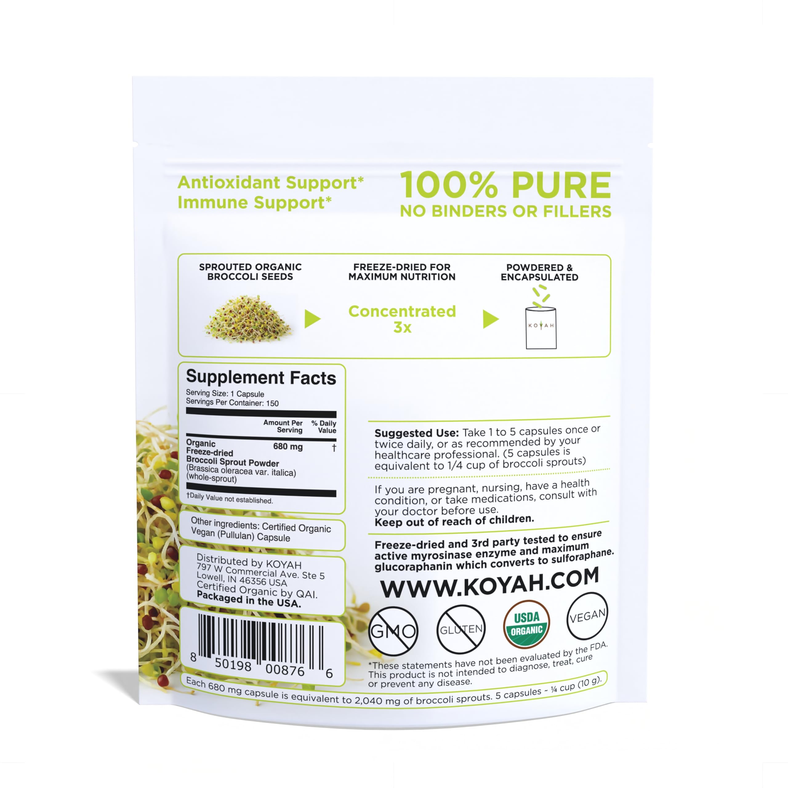 Capsules vegan KOYAH faciles à avaler pour un apport pratique et sans gluten.