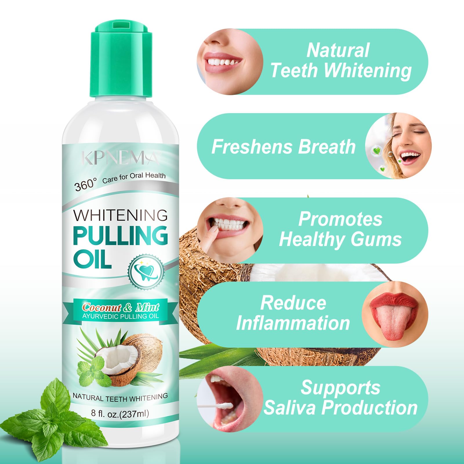 Dose recommandée pour rincer la bouche avec KPNEMA huile-noix-de-coco-menthe.