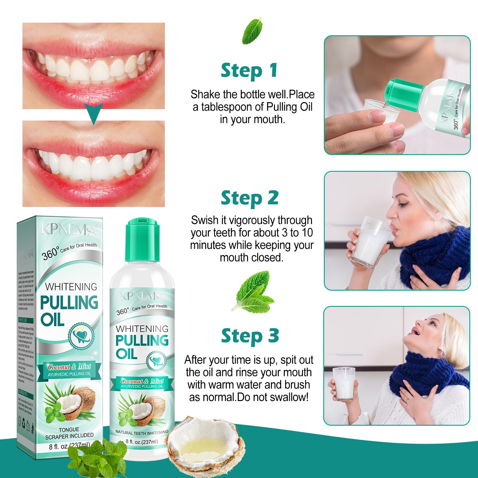 Rituel de soin buccal quotidien avec KPNEMA et menthe.