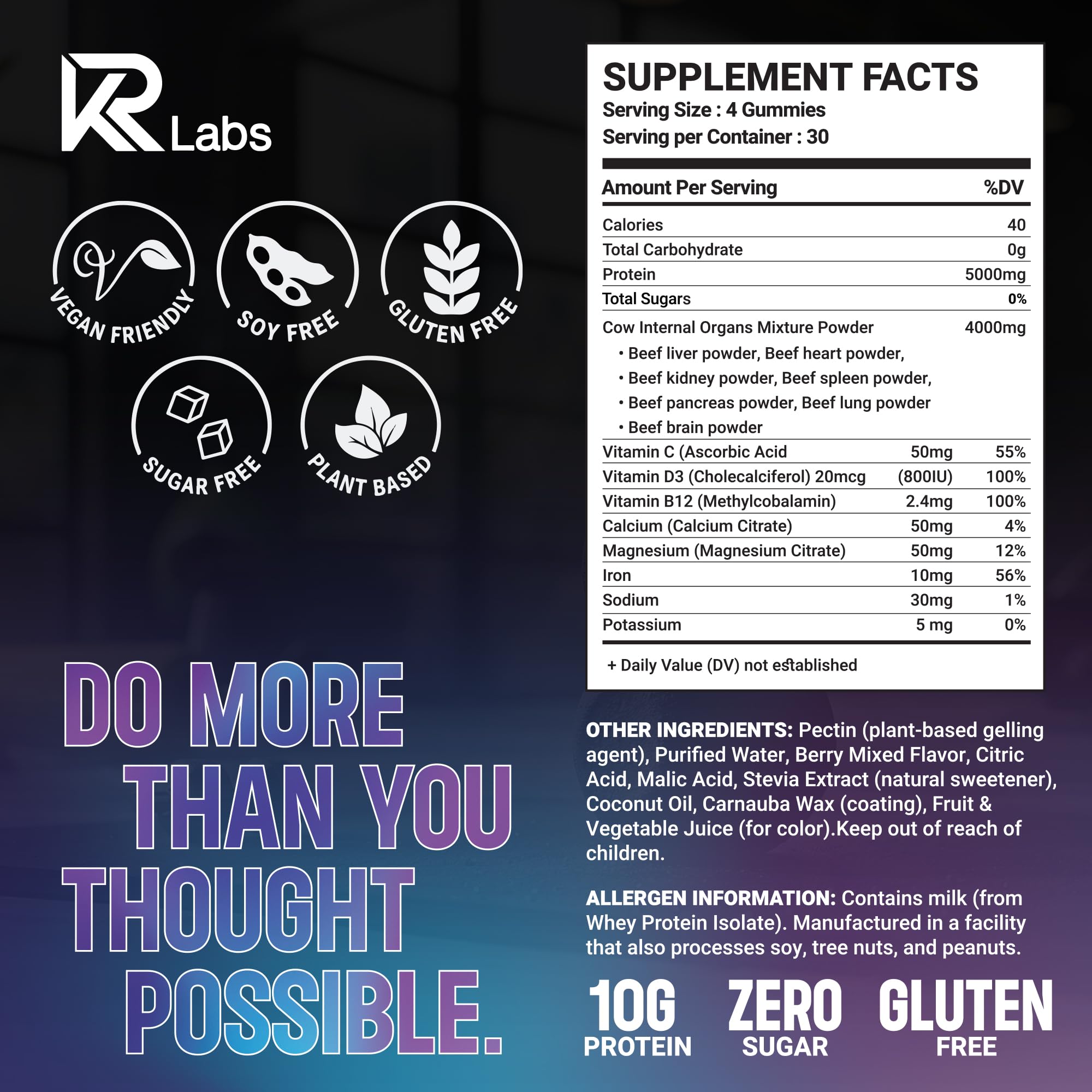 KR Labs Gommes protéine emballage pratique – idéal pour emporter.