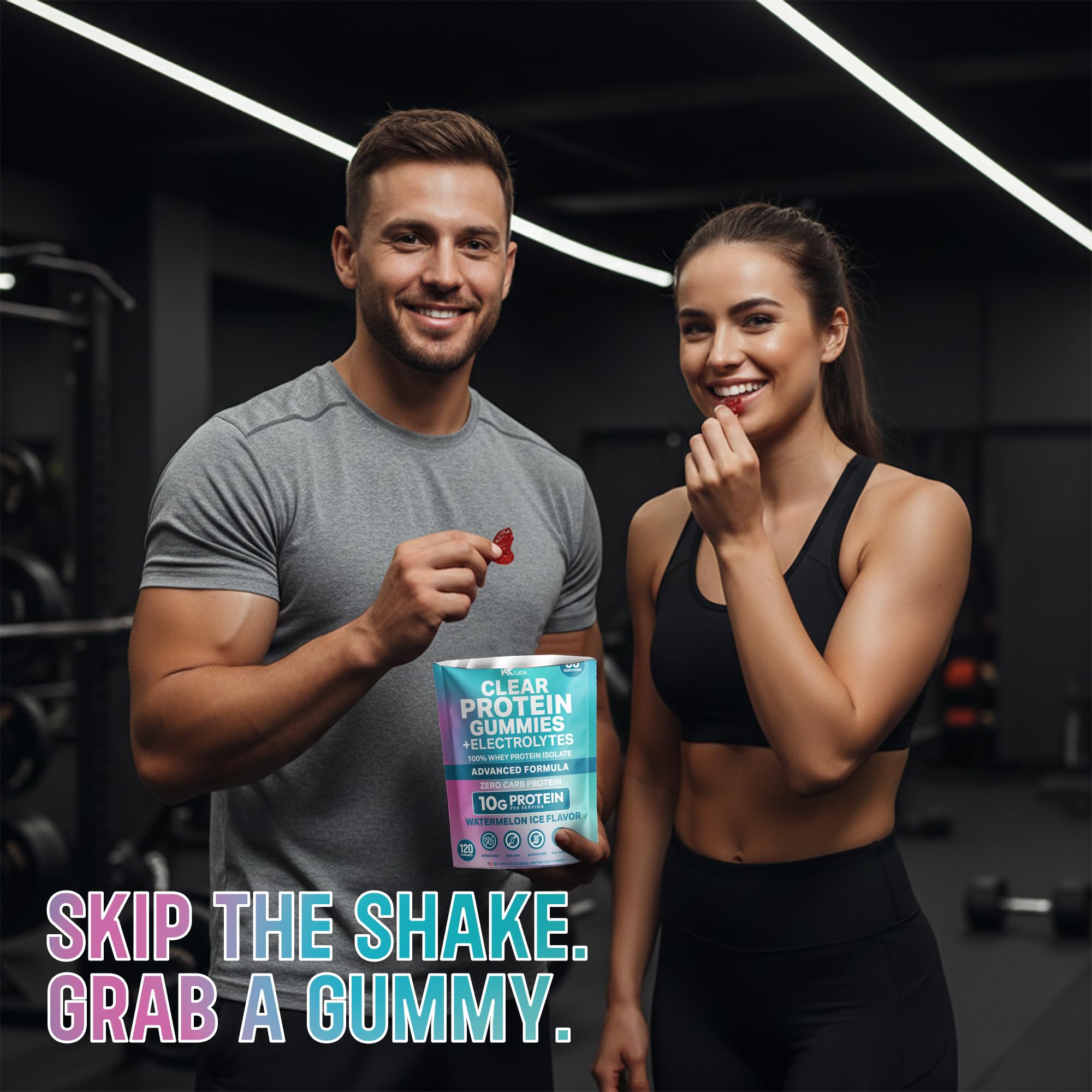 KR Labs Zero Carb Clear Whey Gummies Watermelon – zéro sucre pour une collation légère