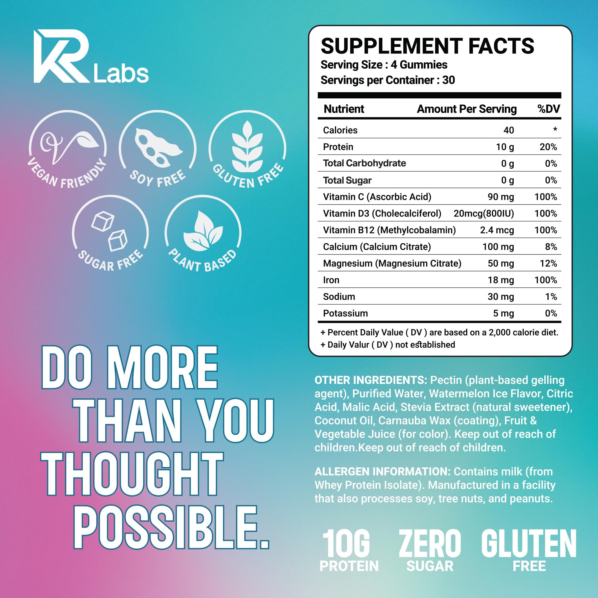 KR Labs Zero Carb Clear Whey Gummies Watermelon – texture gélifiée agréable et hydratante
