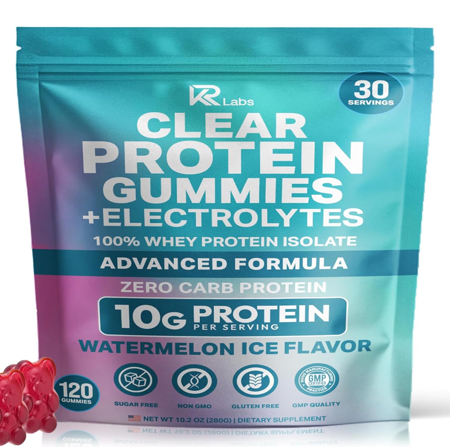 KR Labs Zero Carb Clear Whey Gummies Watermelon – boîte pratique pour une collation protéinée rapide