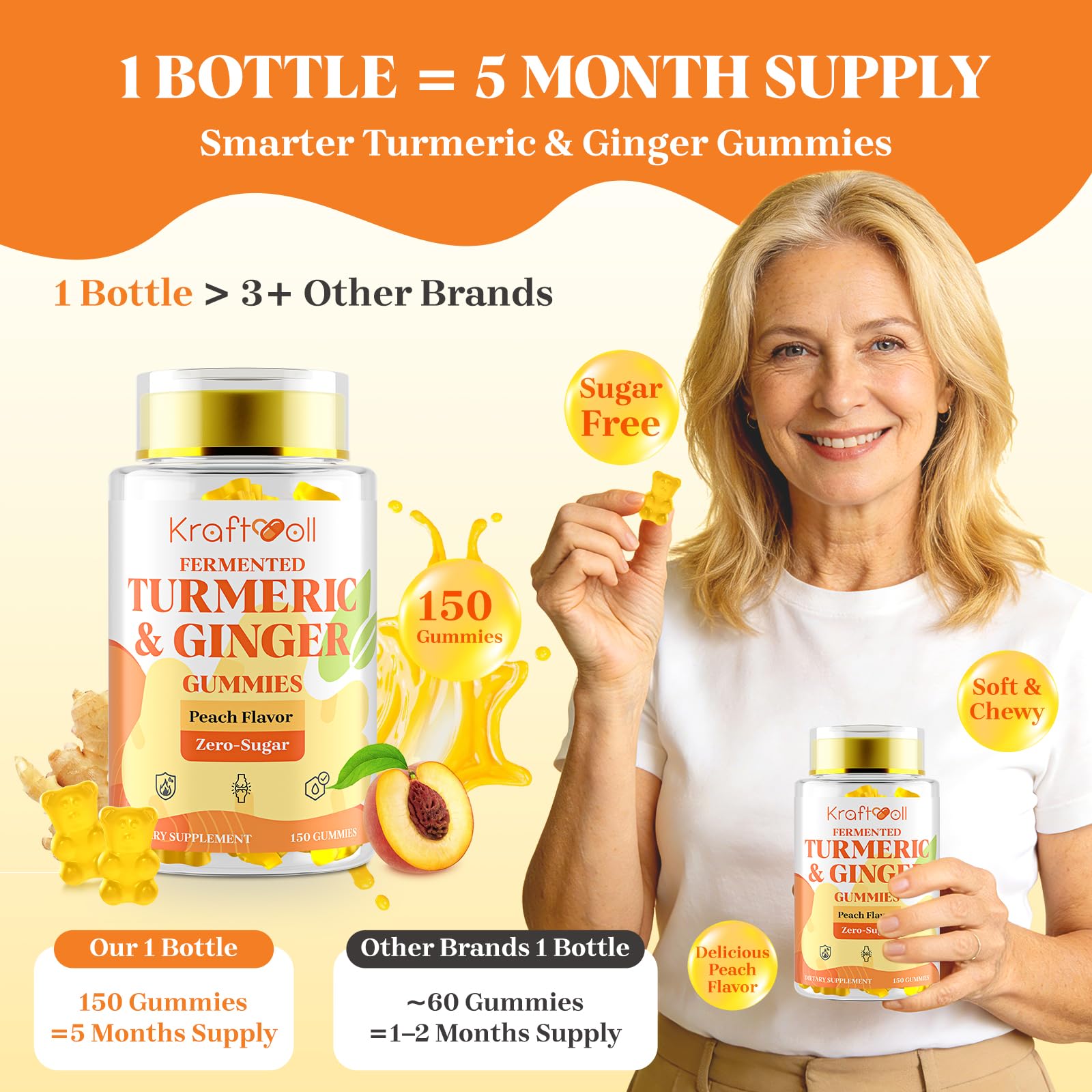 Gommes enrichies D3 et K2 Kraftvoll curcuma gingembre, soutien osseux et energie