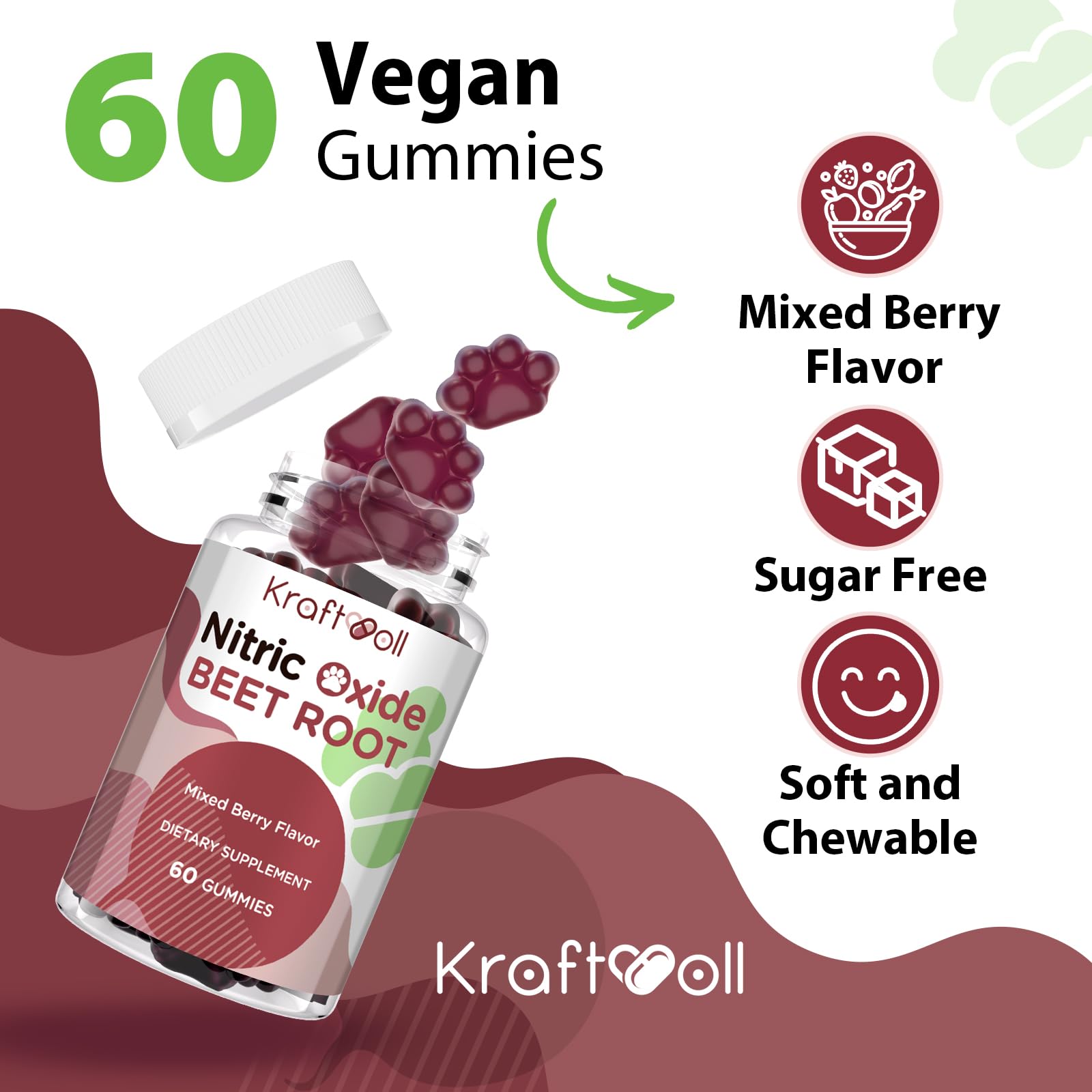 Gommes Kraftvoll Nitric Oxide, gros plan sur la saveur fruits des bois