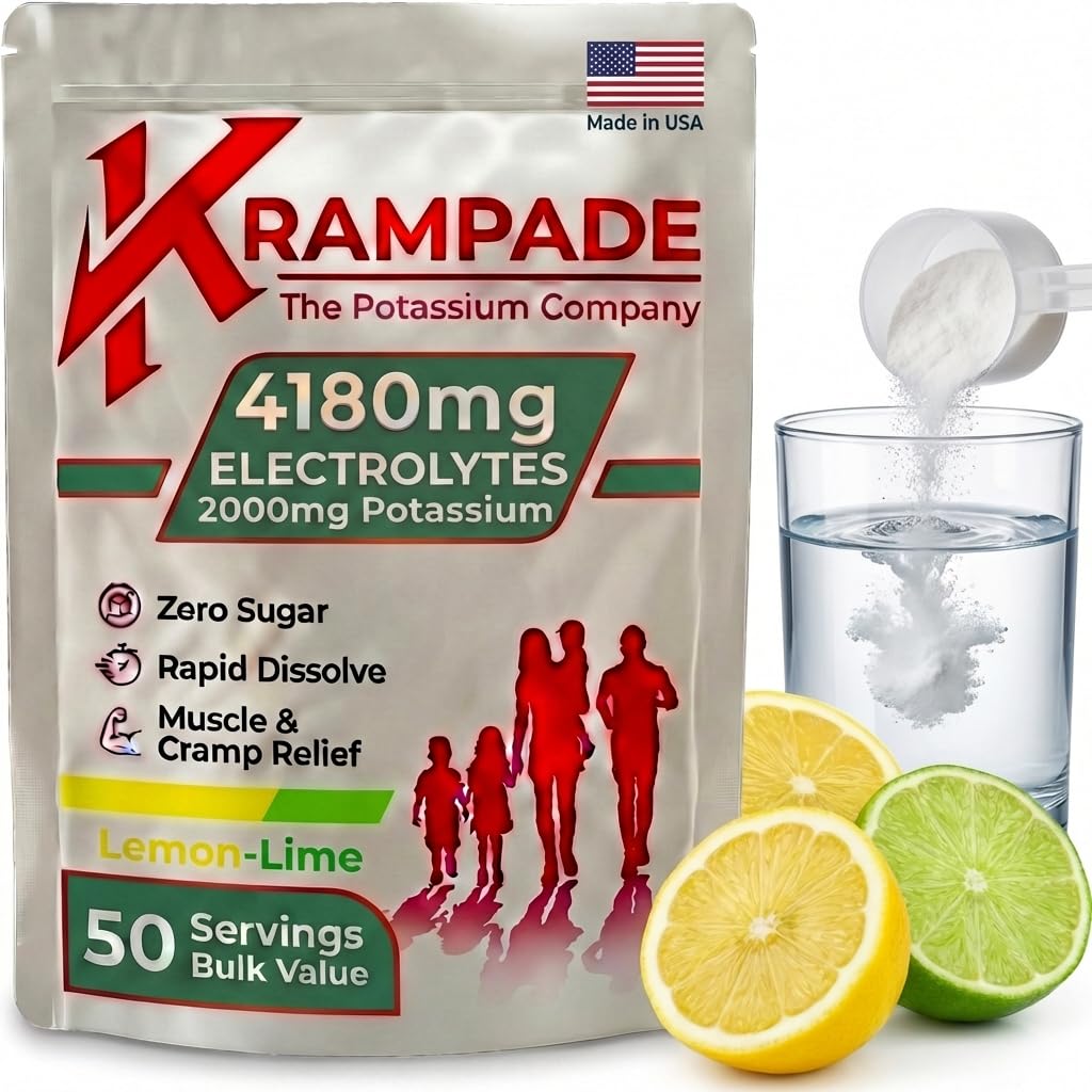 Krampade montrant la bouteille-poudre-électrolytes pour une hydratation efficace.