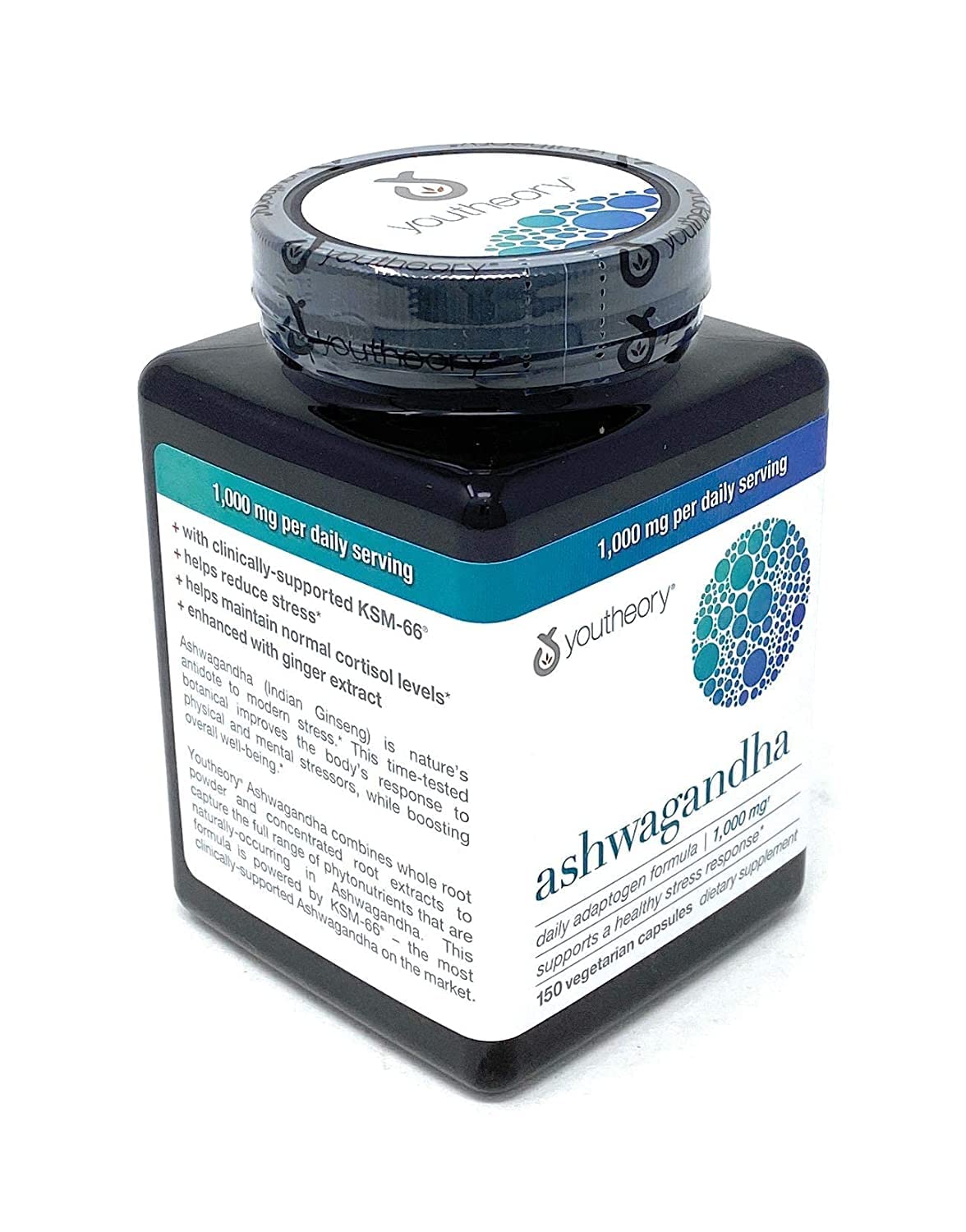 KSM-66 Ashwagandha - bouteille de 150 capsules, utilisation quotidienne pratique.