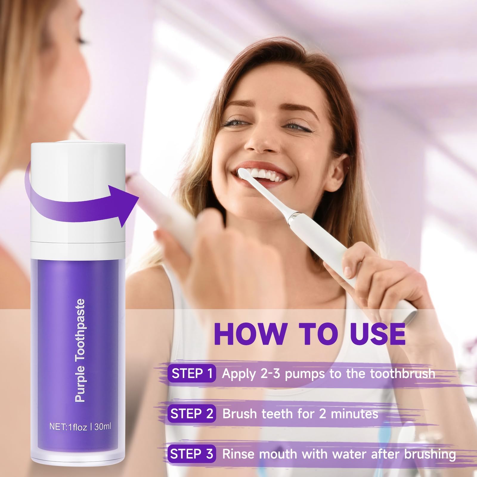 Ktintar dentifrice violet contient deux colorants solubles pour neutraliser les tons jaunâtres sans résidu.