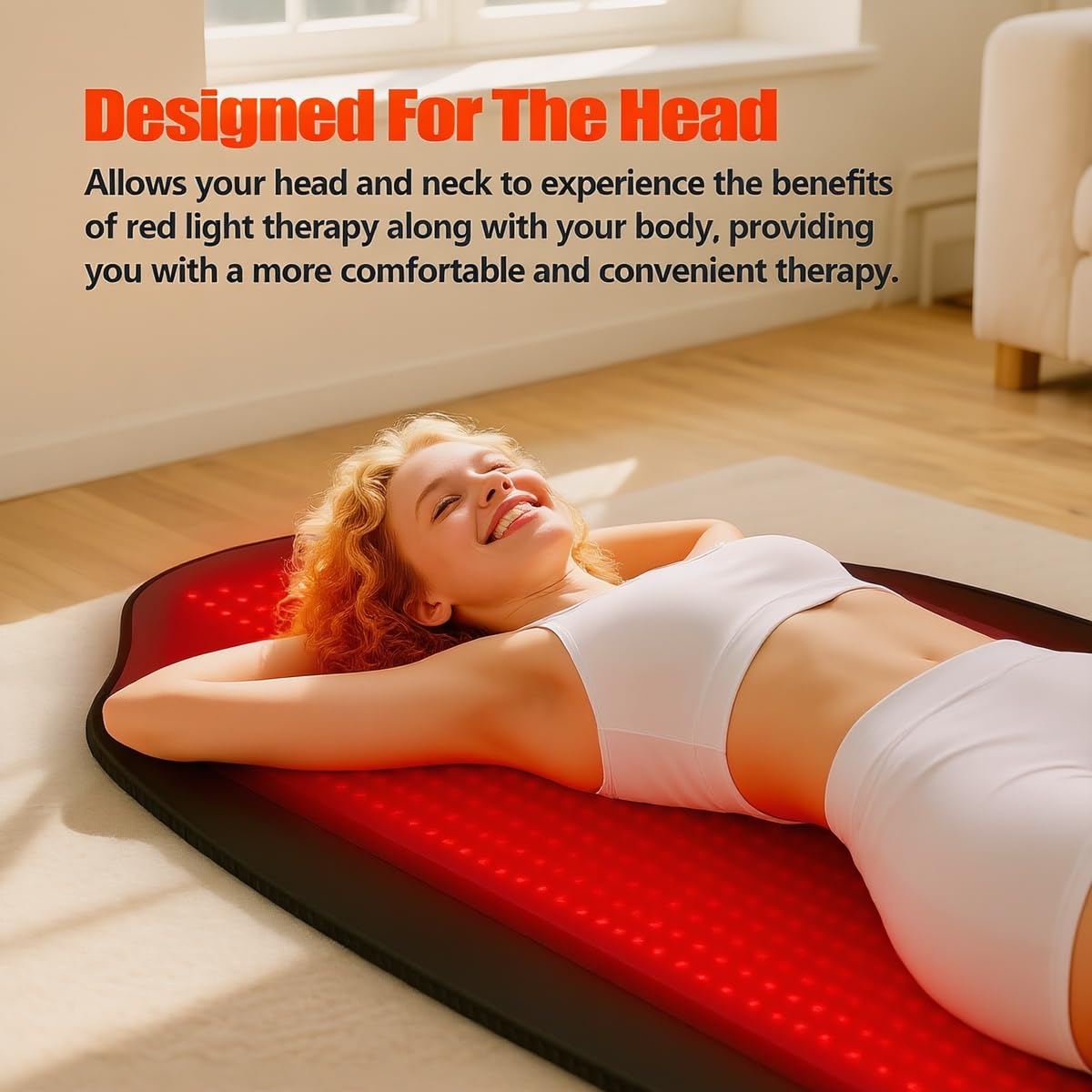 KTS tapis lumière rouge dos, chaleur douce pour détente musculaire.