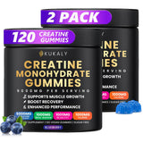 Gommes Kukaly Creatine Monohydrate, deux bouteilles myrtille, pratique pour un apport régulier.
