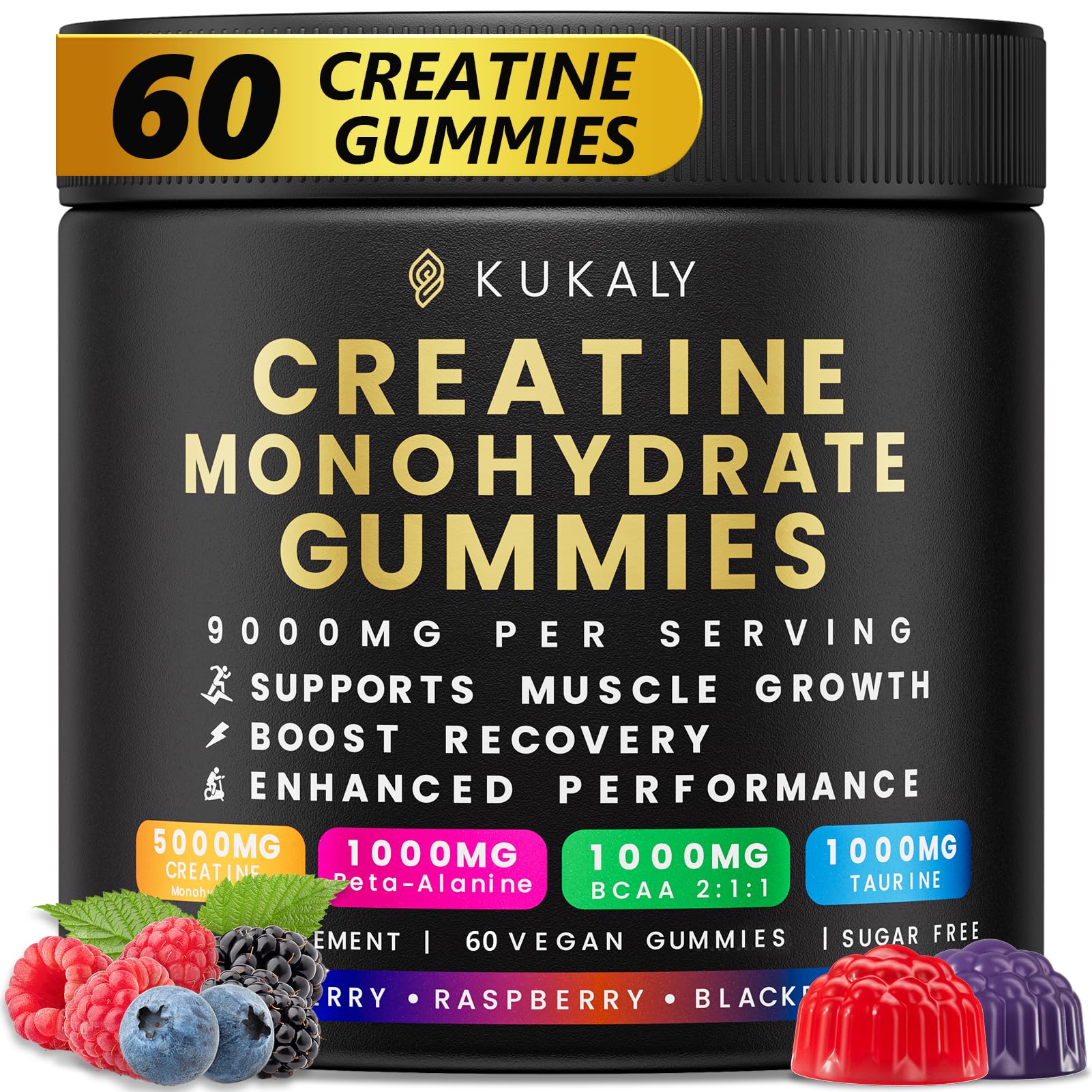 Gommes Kukaly Creatine Monohydrate, saveurs variées pour endurance et récupération.