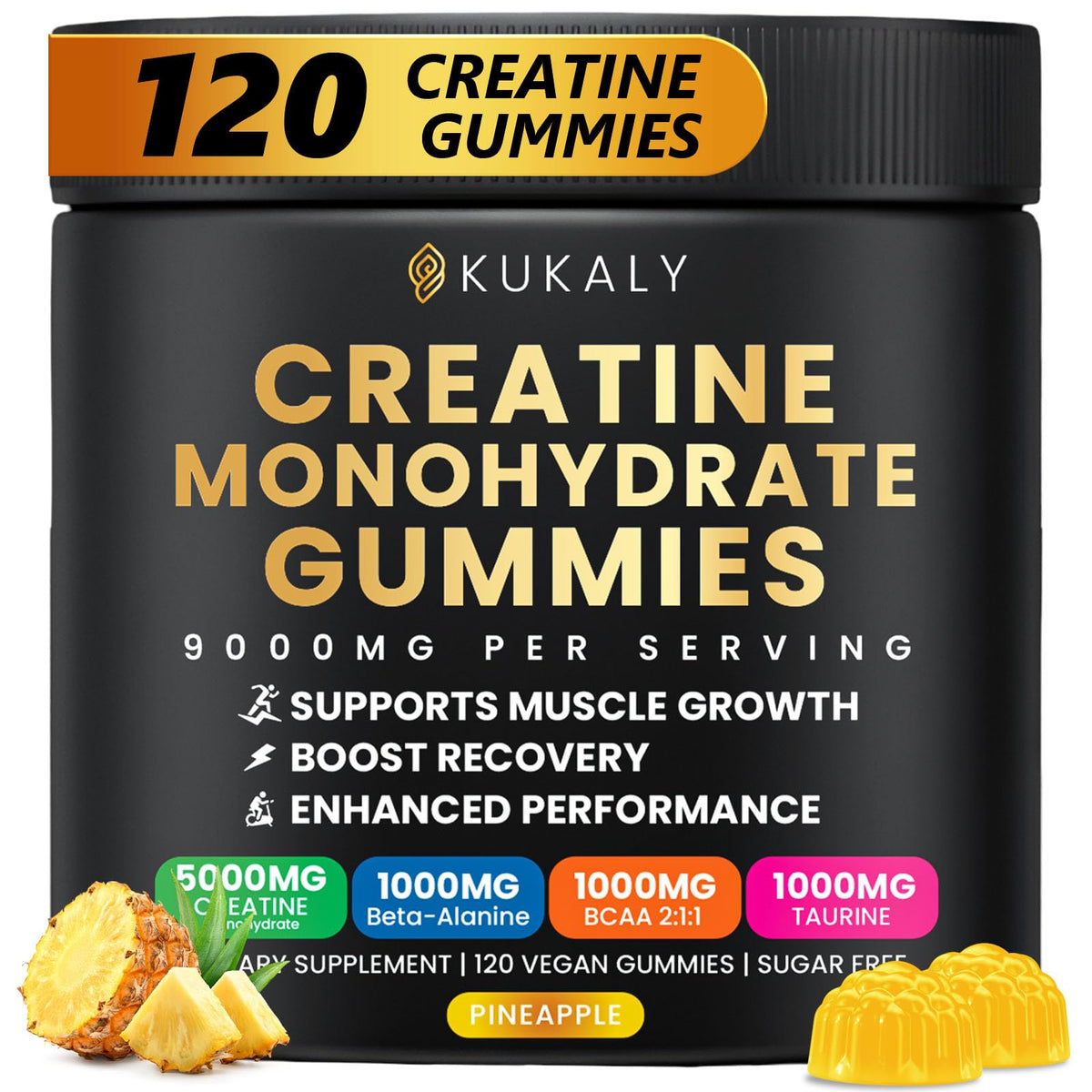 Gommes Kukaly, bouteille de gommes créatine monohydrate, soutien potentiel à l'endurance