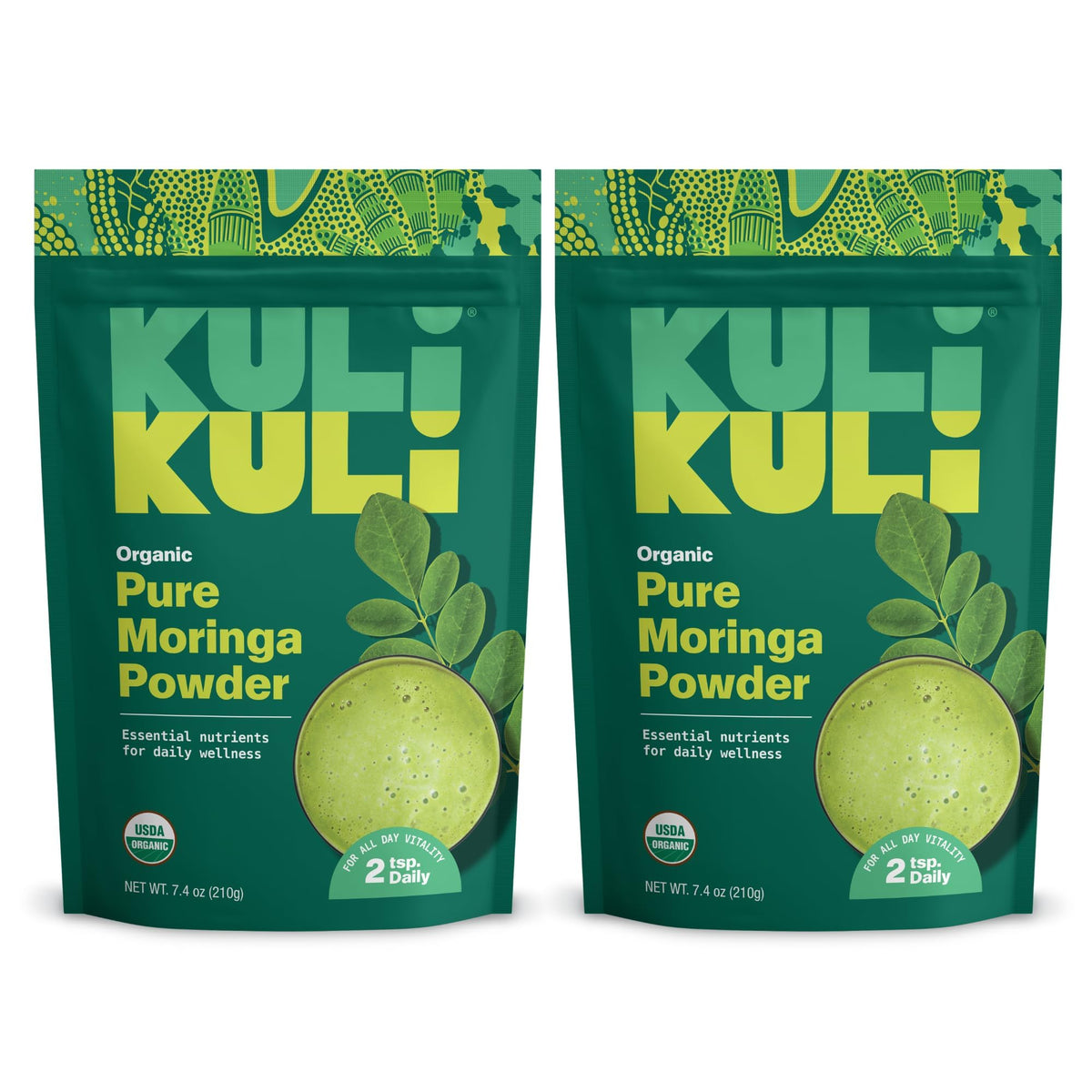 Poudre Moringa Kuli Kuli pure et verte, idéale pour smoothies et plats nutritifs.