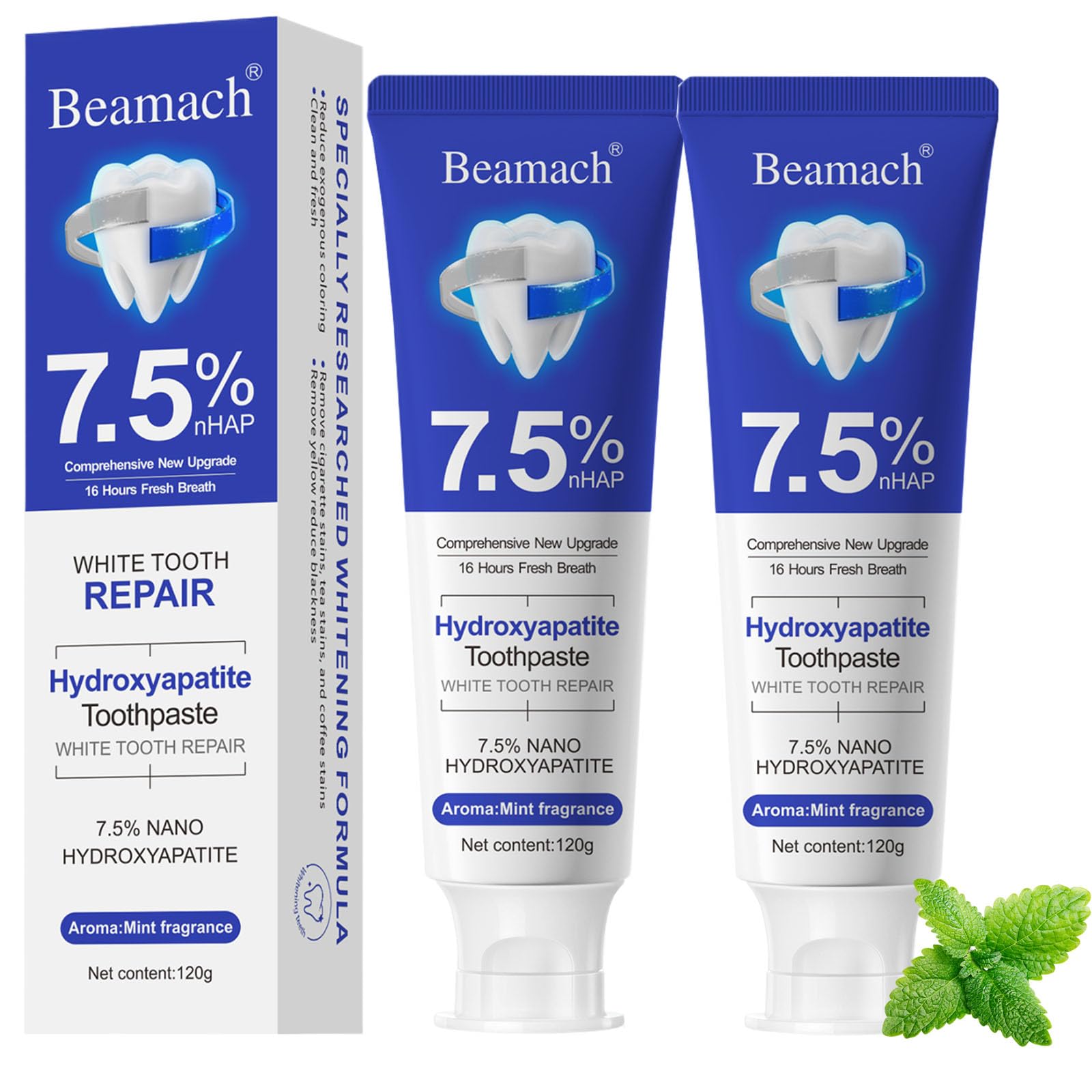Kunnozz Beamach dentifrice hydroxyapatite 7,5% pour renforcer l’émail et rafraîchir l’haleine.