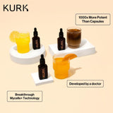 Kurk curcuma liquide vanille flacon, texture légère et absorption facilitée.