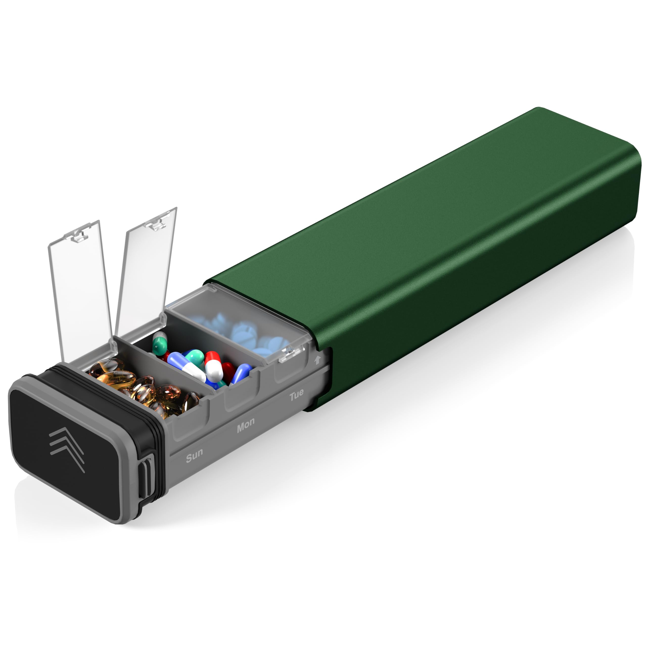 Kursoaya organiseur-pilules-semaine-metal-vert : planification hebdomadaire pratique et compacte.