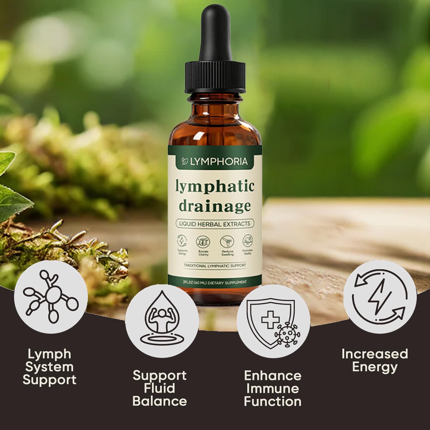Étiquette Lymphoria révèle les herbes utilisées pour un soutien potentiel.