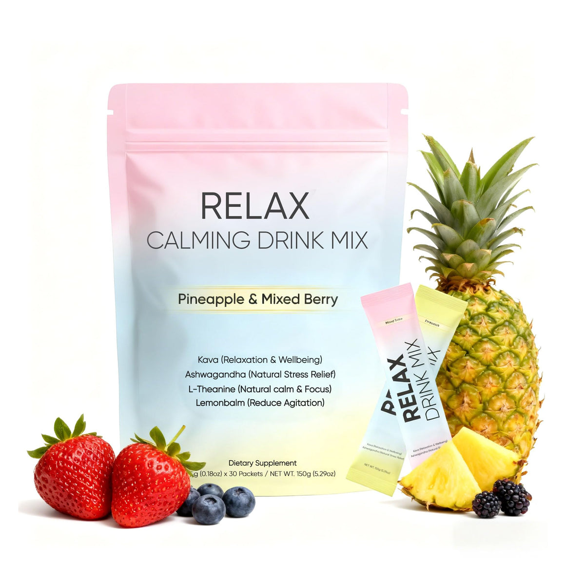 KXVUDE Relax Calming Drink emballage prêt à préparer rapidement une boisson calmante.