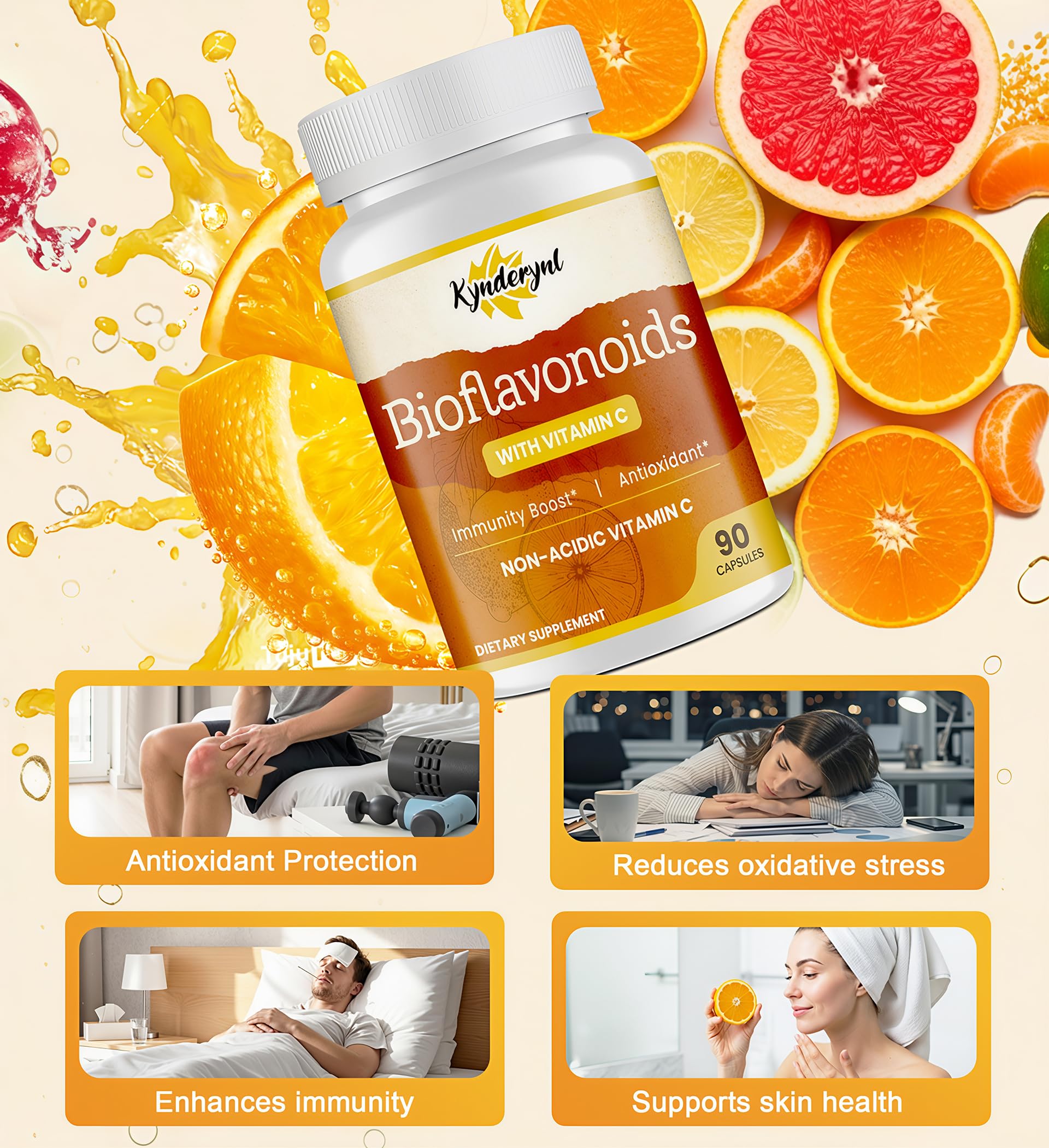 Absorption améliorée grâce aux bioflavonoïdes dans la formule Kynderynl Vitamine C.