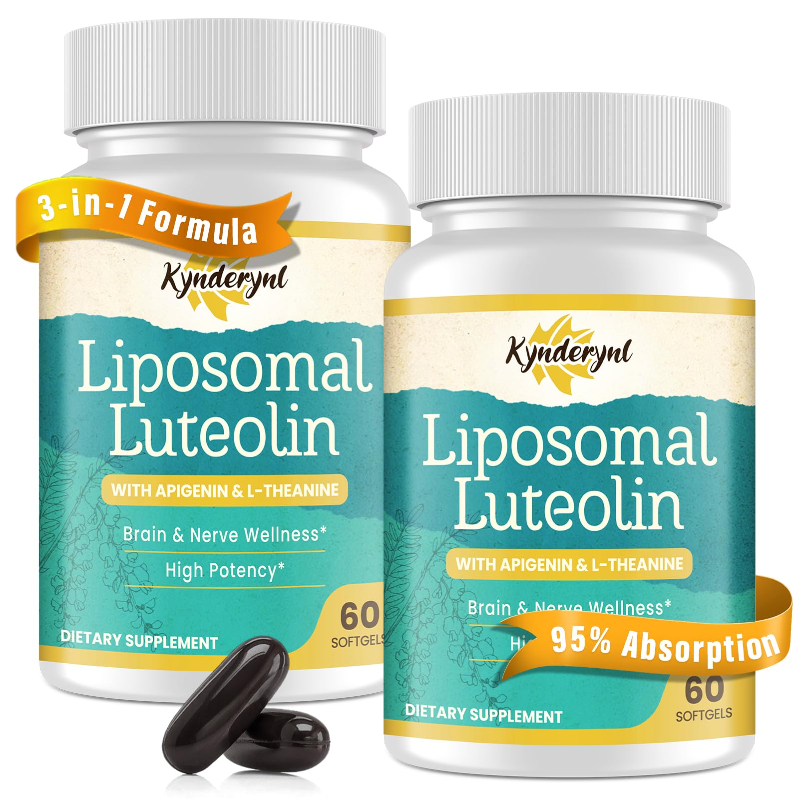 Kynderynl Liposomal Luteolin — bouteille, soutien potentiel à la concentration quotidienne.