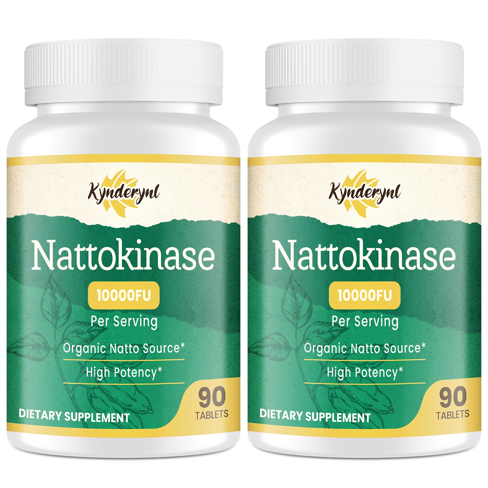Kynderynl nattokinase, bouteille indiquant 10 000 FU pour un soutien potentiel de la circulation.