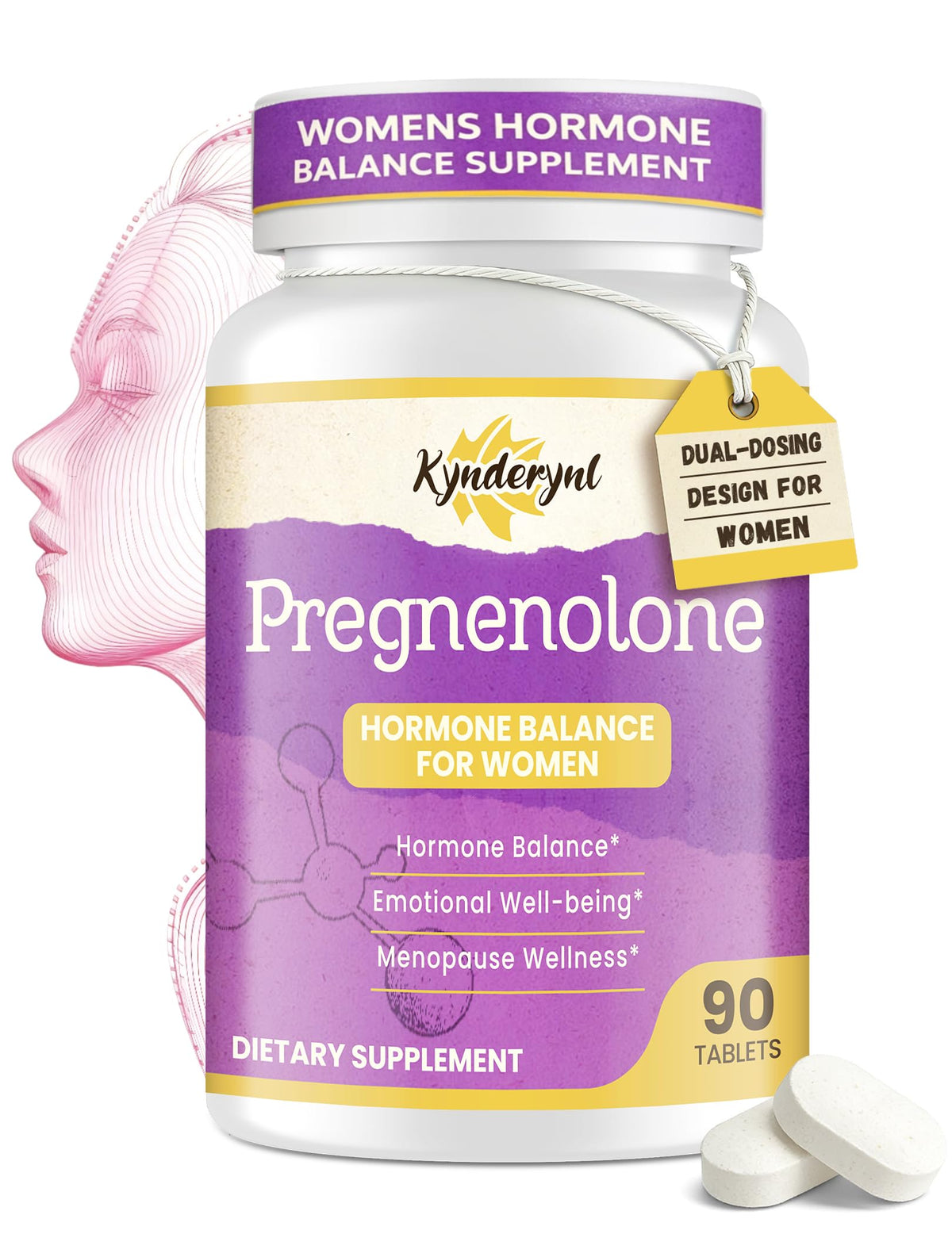 Kynderynl Pregnenolone – bouteille 90 comprimés, soutien quotidien potentiel pour le bien-être féminin