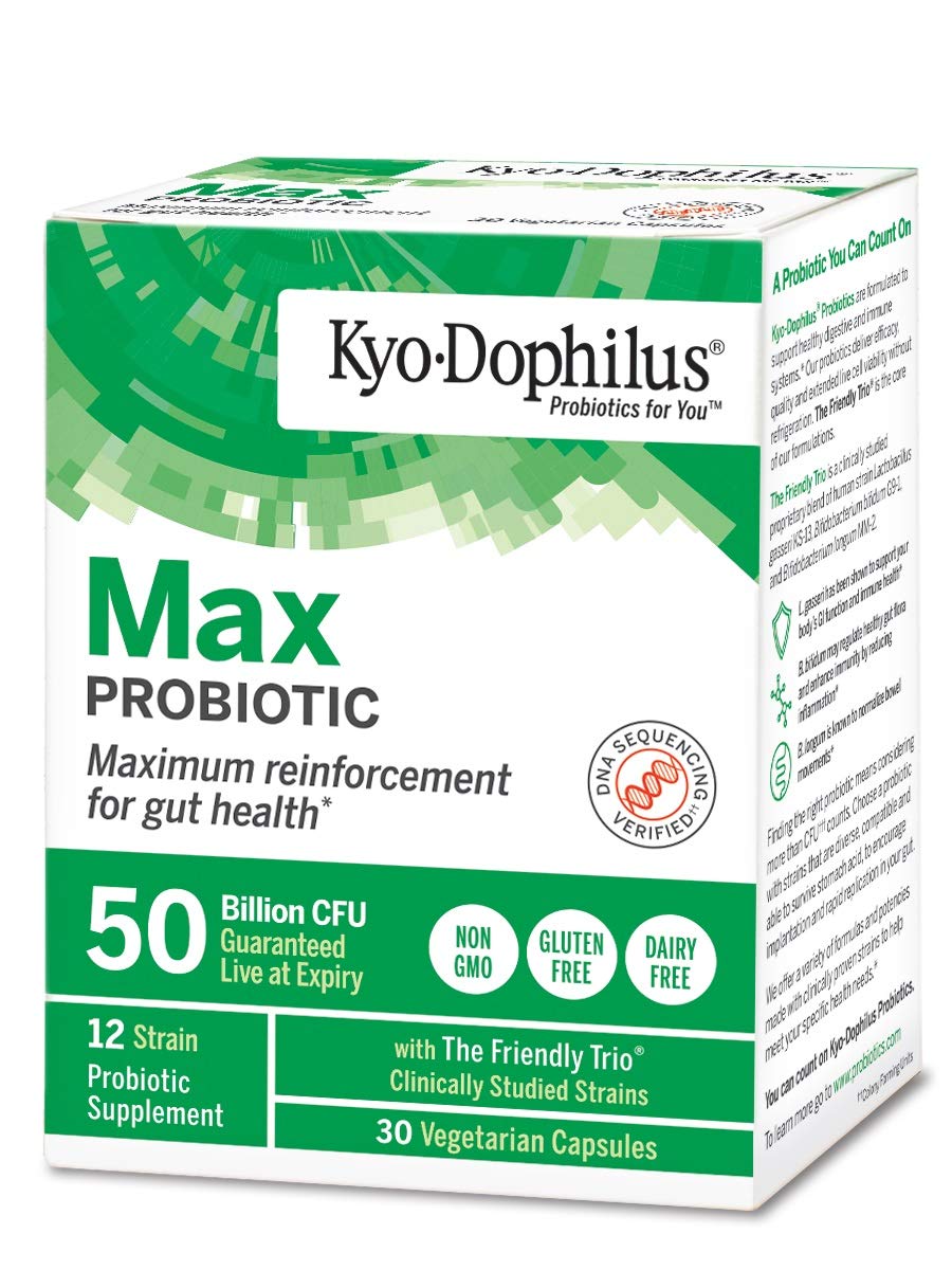 Kyo-Dophilus: capsules résistantes à l'acide gastrique pour atteindre l'intestin.