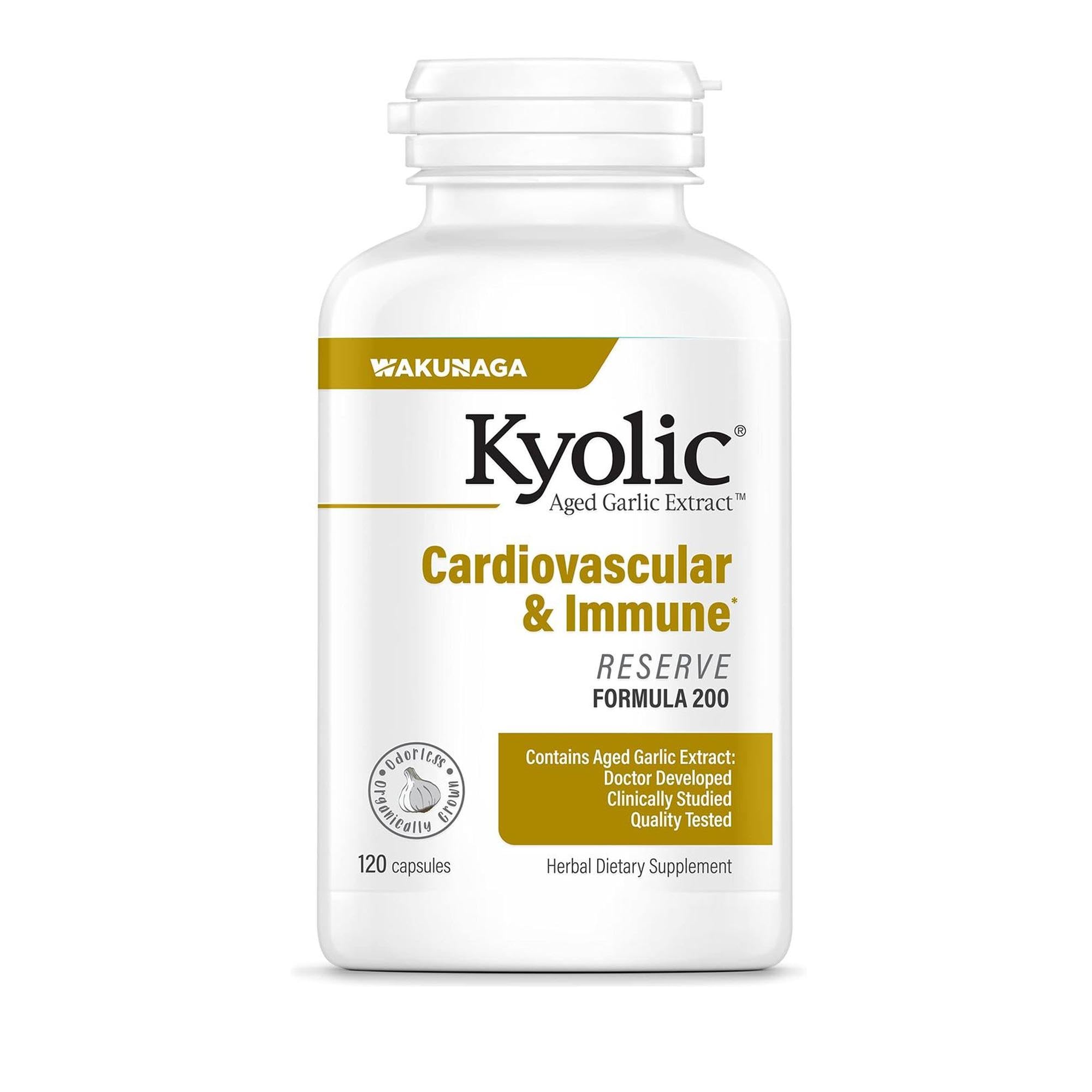 Kyolic Ail Vieilli Formule 200, bouteille — soutien potentiel du cœur et immunité.