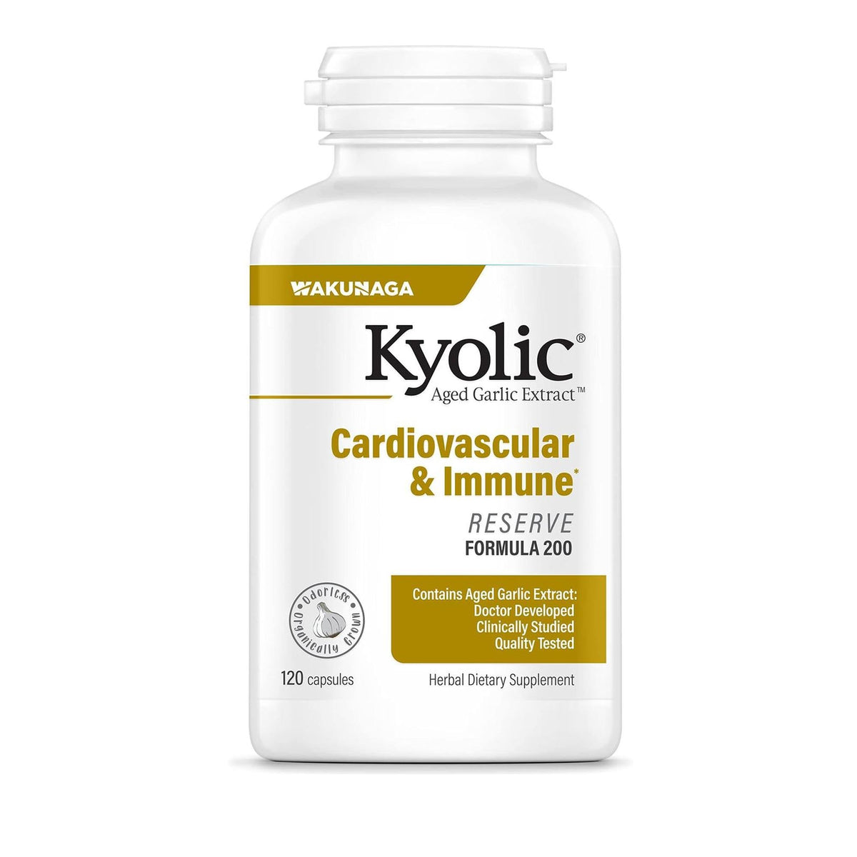 Kyolic Ail Vieilli Formule 200, bouteille — soutien potentiel du cœur et immunité.