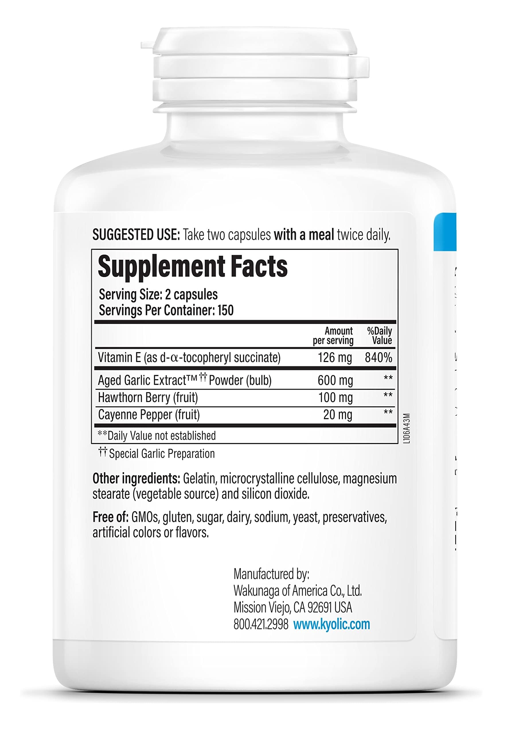 Kyolic Boite et etiquette Formule 106 – emballage clair pour la prise quotidienne.