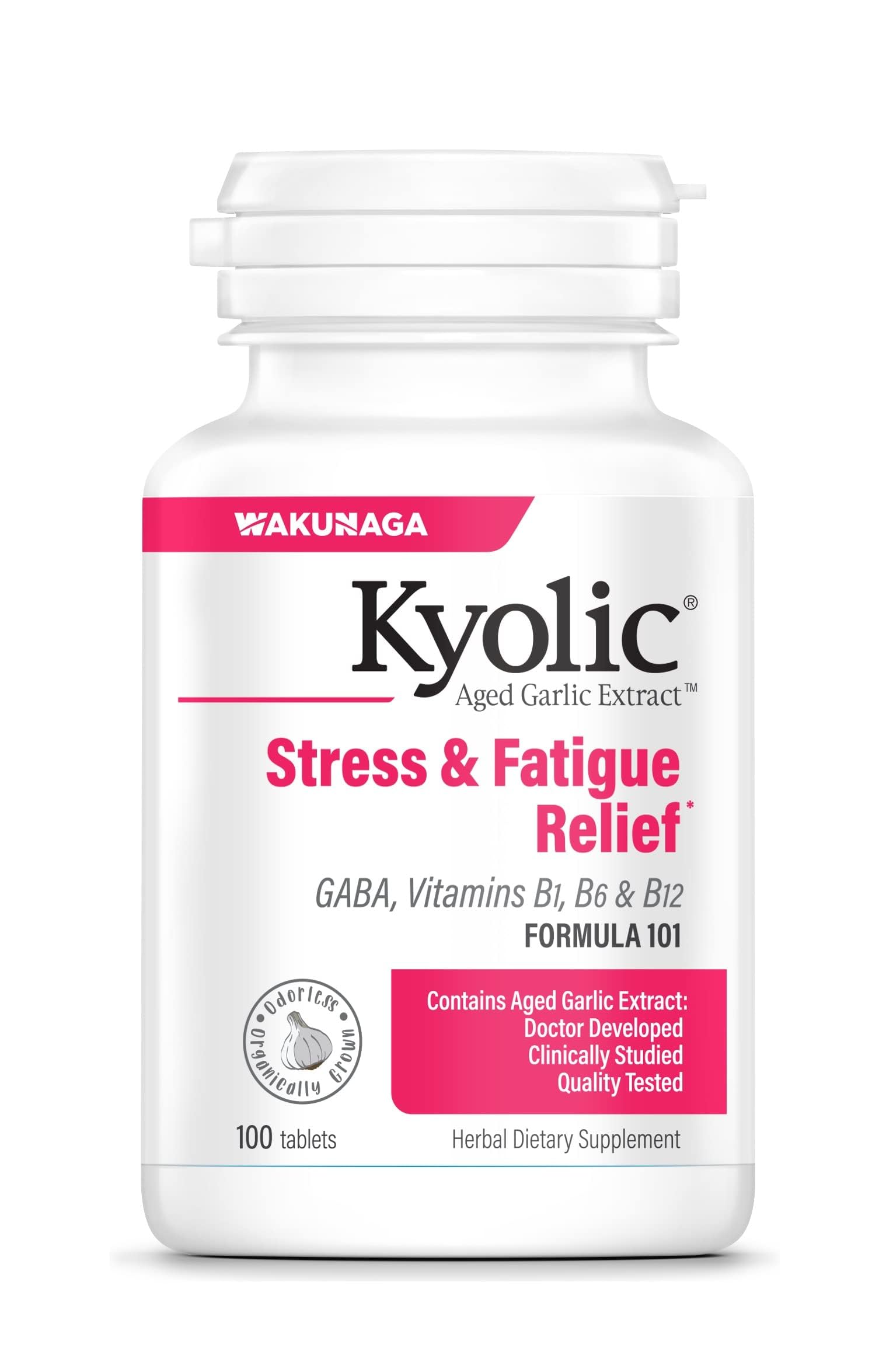 Kyolic Extrait d’ail âgé 101, bouteille: soutien énergétique discret et naturel.