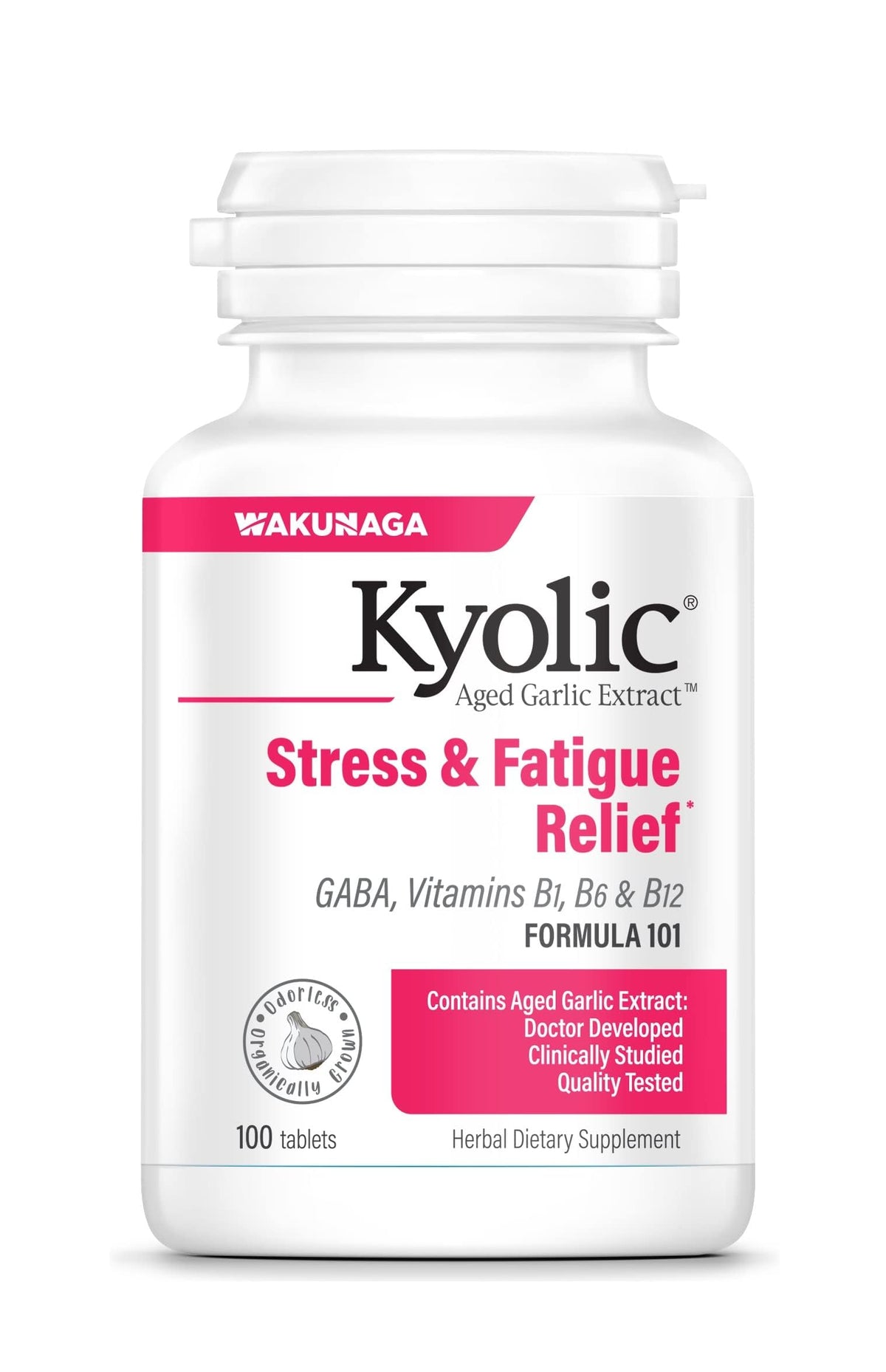 Kyolic Extrait d’ail âgé 101, bouteille: soutien énergétique discret et naturel.