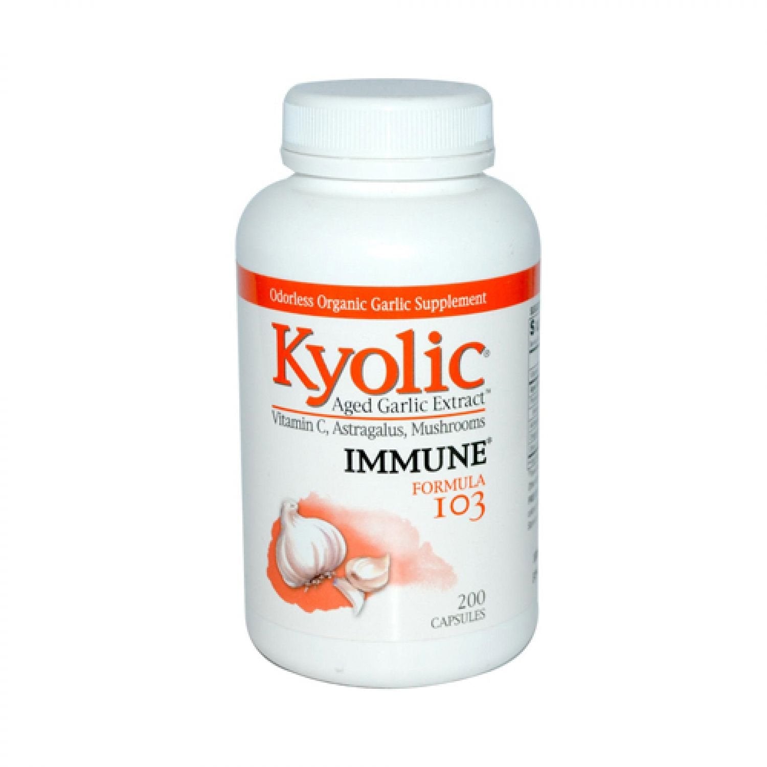 Kyolic Frmla 103 : capsules d’ail avec vitamine C et astragale, usage quotidien potentiel.