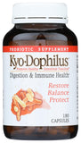 Kyolic Kyo-Dophilus bouteille et étiquette, soutien potentiel de l'équilibre intestinal.