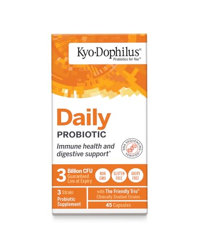 Étiquette Kyolic Kyo-Dophilus montrant les souches bénéfiques et l’utilisation recommandée.