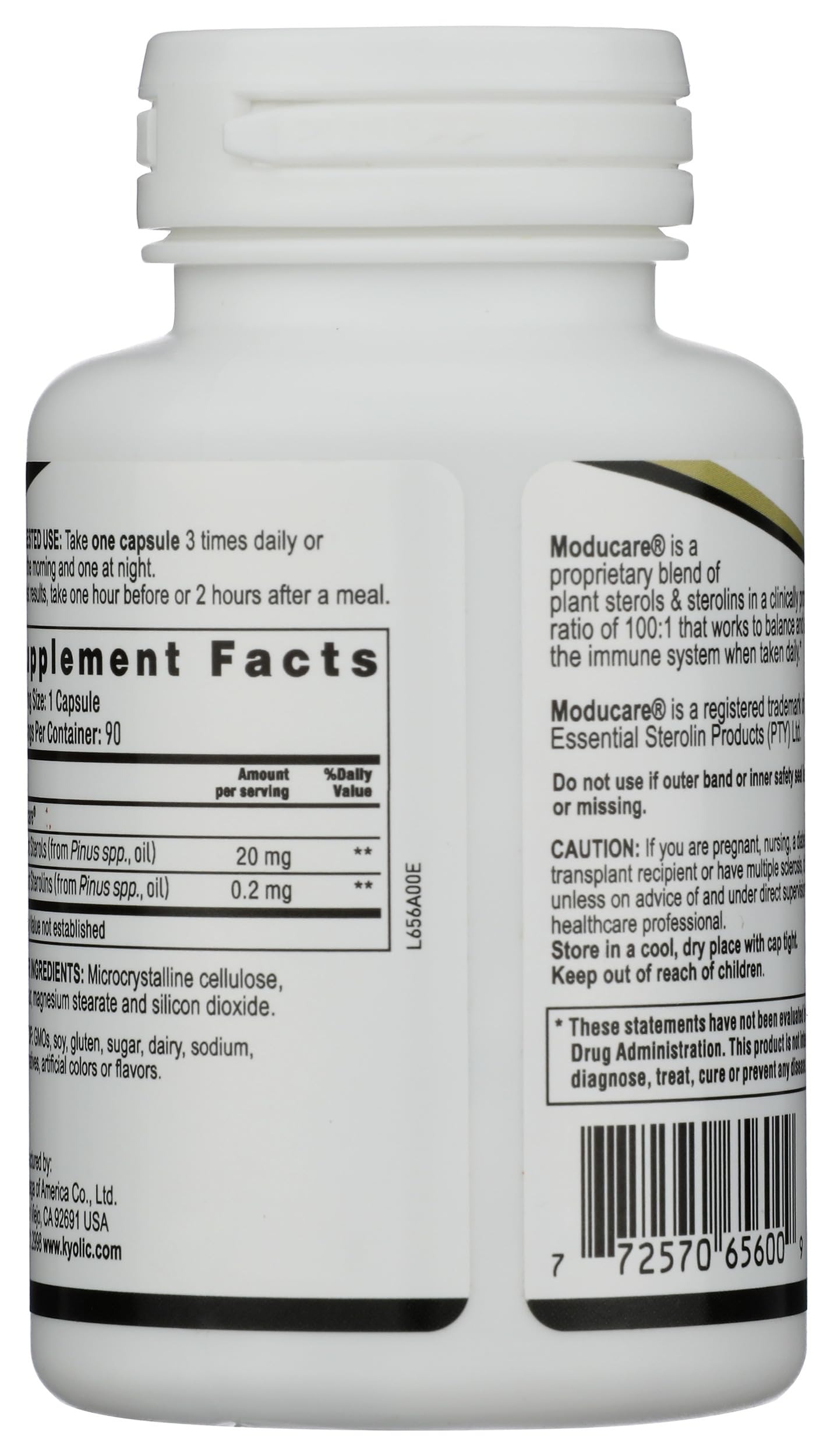 Capsules végétales Kyolic Moducare Sterols, format pratique pour une routine quotidienne