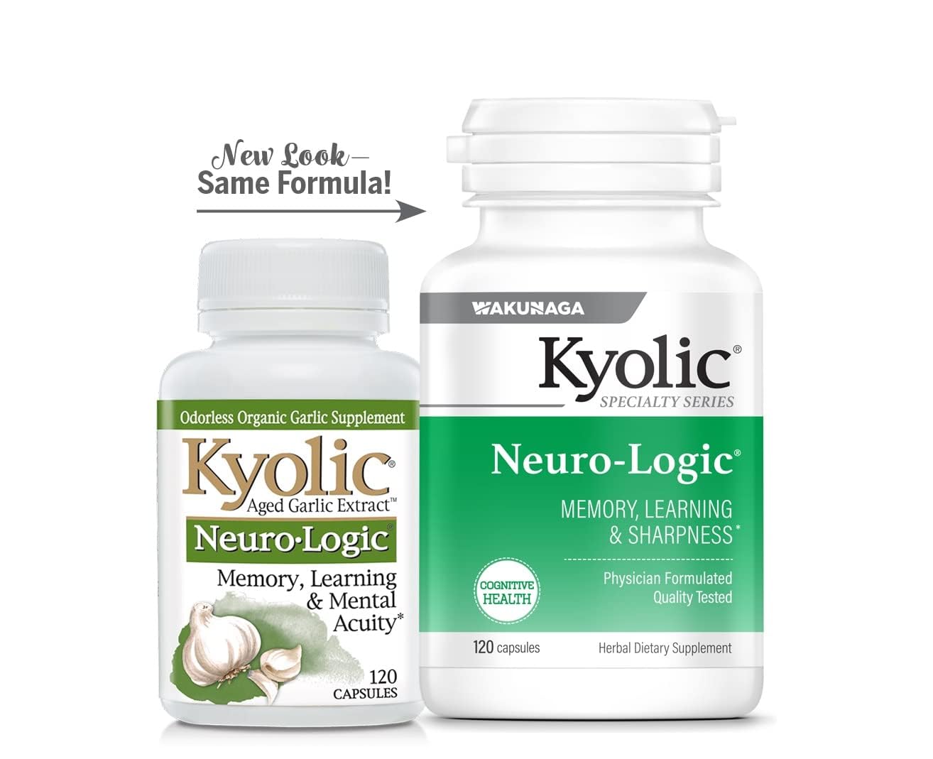 Kyolic Neuro-Logic, comprimés sans odeur, soutien potentiel à la clarté mentale.