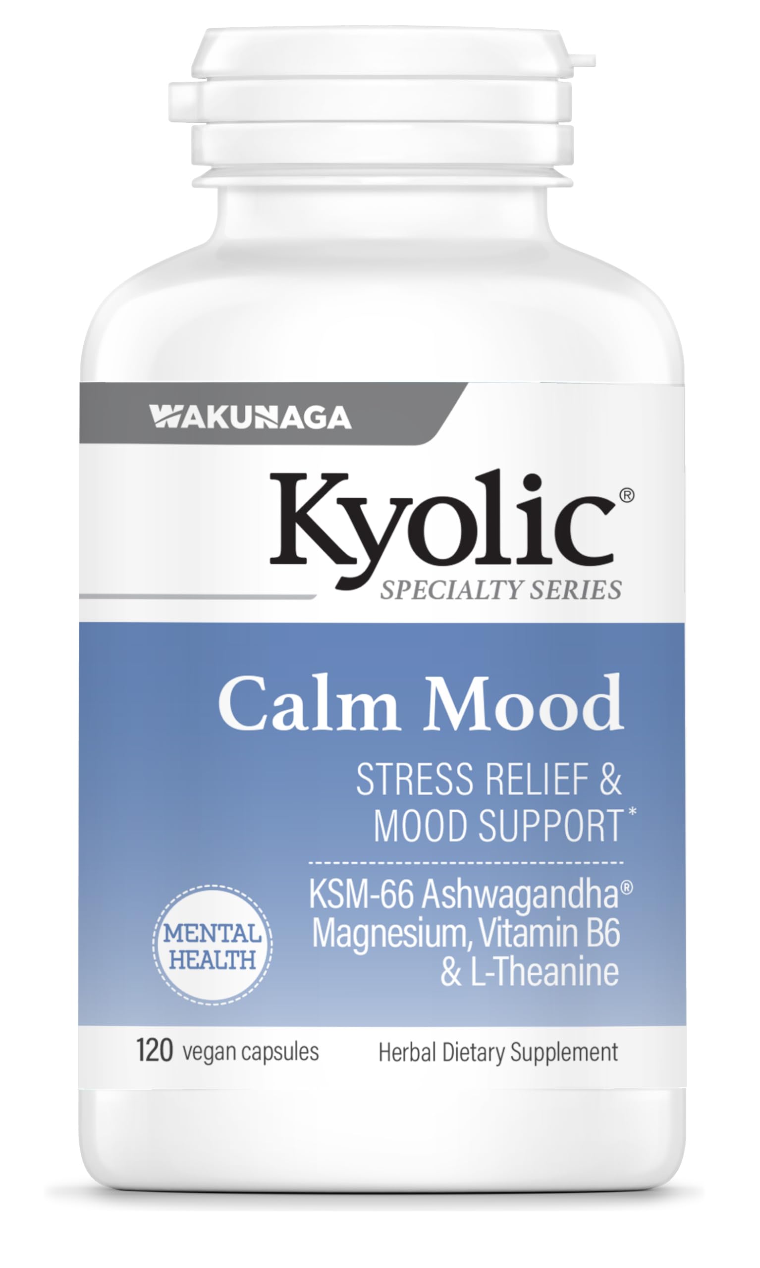 Kyolic Calm Mood – bouteille montrant le soutien à la relaxation et l'humeur.