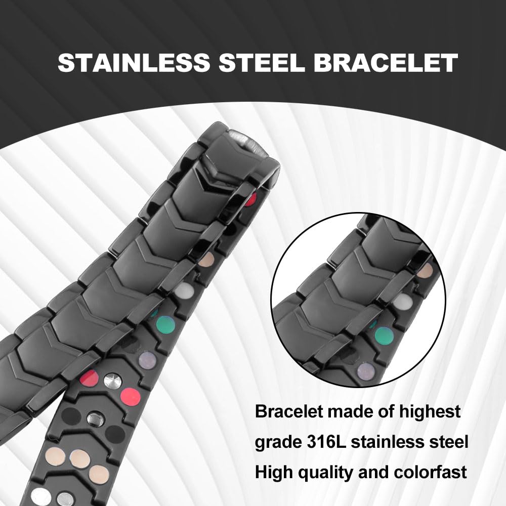Kyosi bracelet magnétique triple-lignes noir en acier 316L, résistant à l’eau.