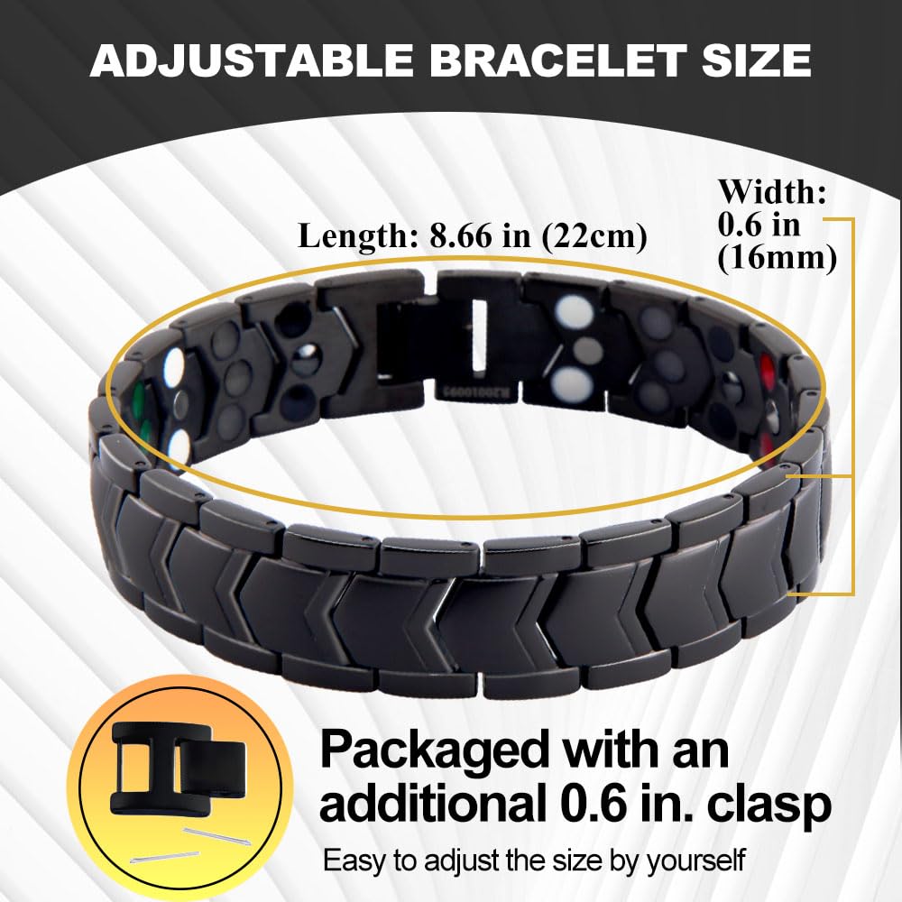 Kyosi bracelet magnétique triple-rangs noir, ajustable pour tous les poignets.